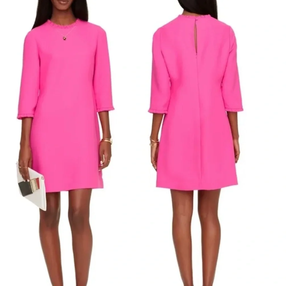 Kate Spade Pink shift dress, “Dizzy” ruffle trim flare flounce flutter dress - Picture 3 of 5